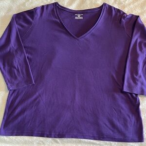 Jones New York Purple Boxy 3/4 Sleeve T-Shirt